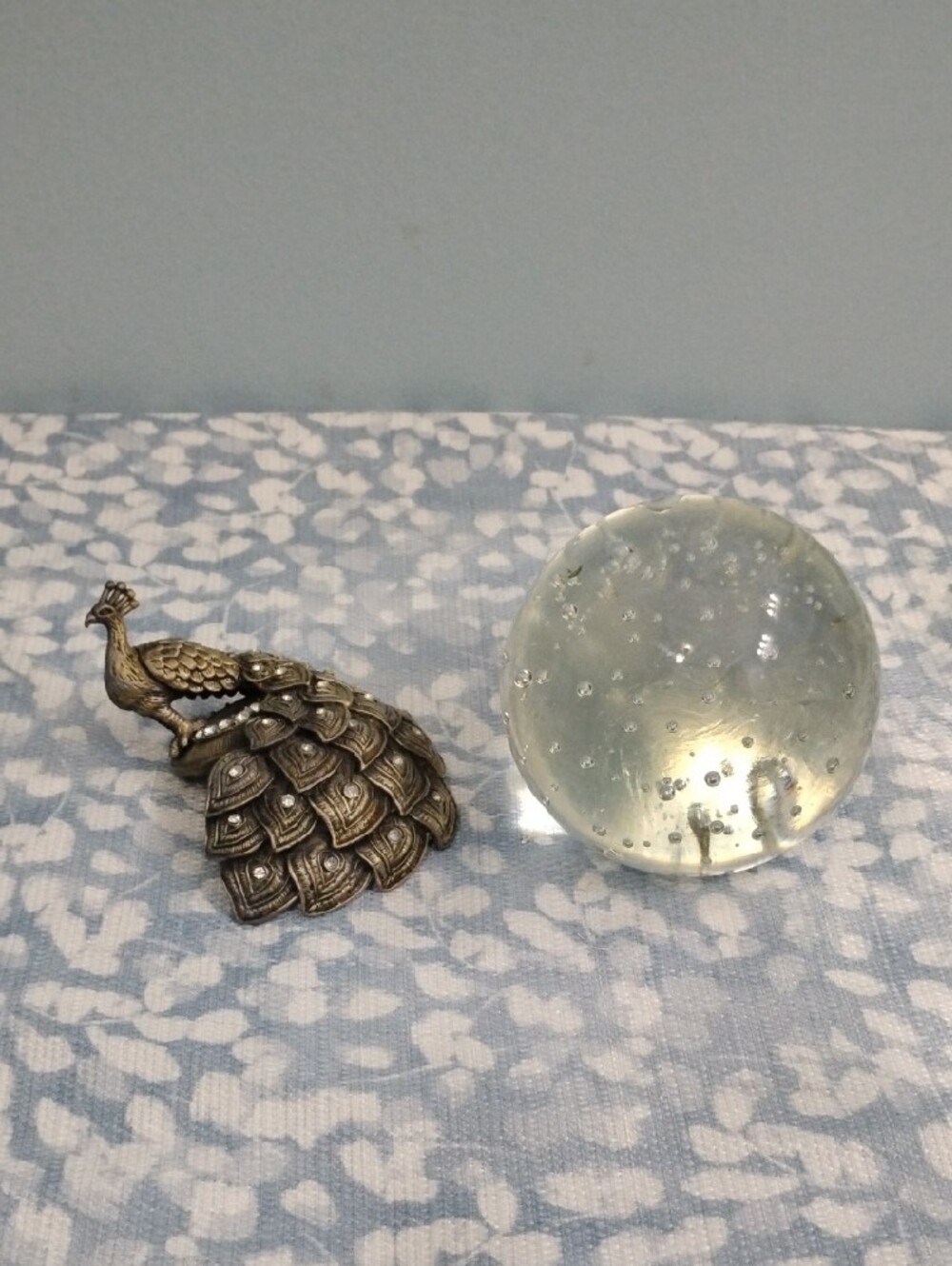 Antique Gold-Tone Peacock Paperweight with Crystal Accents - Picture 3 of 9